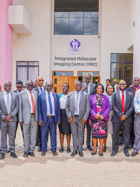 The chairperson of the Board-KUTRRH, prof. Olive Mugenda (centre) with members of the national assembly health committee when they toured kutrrh.