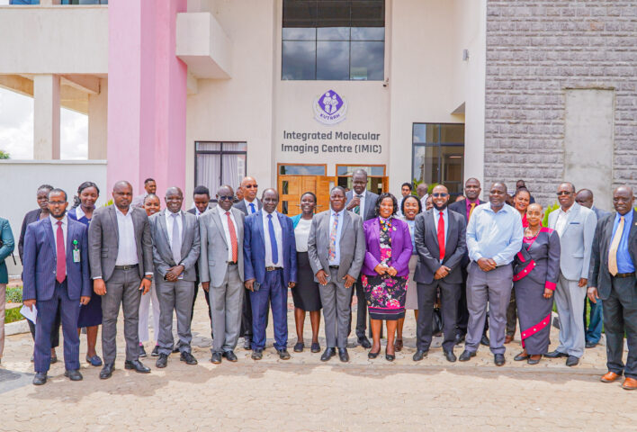 The chairperson of the Board-KUTRRH, prof. Olive Mugenda (centre) with members of the national assembly health committee when they toured kutrrh.