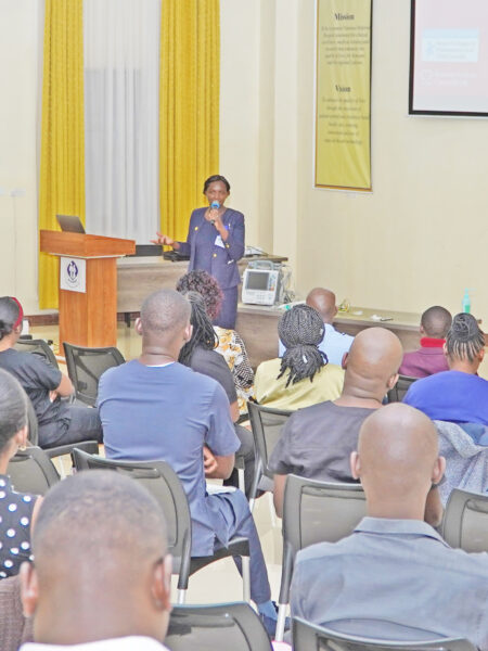 The acting director- nursing directorate Ms Jackline Tindi addresses a gathering during a function organized by KidsOR