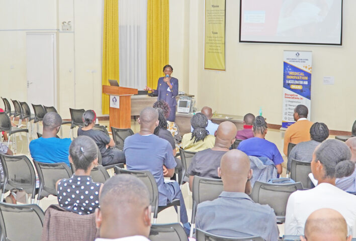The acting director- nursing directorate Ms Jackline Tindi addresses a gathering during a function organized by KidsOR