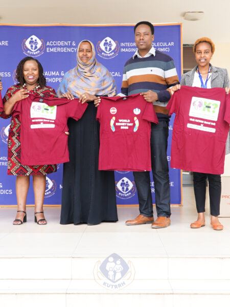 KUTRRH'S CEO Dr.Zeinab Gura (centre) with a team from ABSA during the World Kidney Day 2025 who sponsored the event