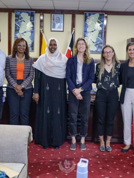KUTRRH’s CEO Dr. Zeinab Gura (Centre) with a team from the University of California -Davis and University of California -San Franscisco led by Dr. Shakira Bandolin, Dr. Molly Hallweaver, and Dr. Joanna Watterson when they visited the hospital for a one-day symposium on Emergency medicine
